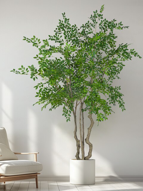 Large Artificial Elm Money Tree Green Plant, Fake Nandina Bamboo Tree for Indoor Living Room, Shop Window Decoration, Floor-Standing Ornament