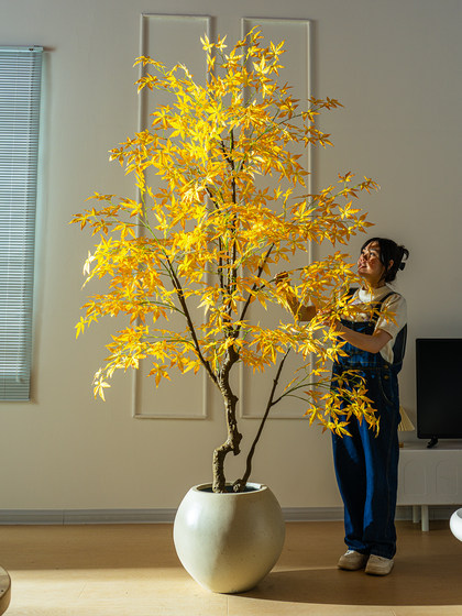 Simulated Red Maple Tree, Large Green Plant, Indoor Light Luxury Artificial Tree, Shopping Mall Balcony, Shop Window, Artificial Plant for Landscaping