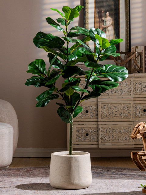 Ficus Lyrata Artificial Green Plant, High-End Light Luxury Fake Tree, Bionic Green Plant for Indoor Living Room, Shop Landscaping, Floor-Standing Decoration