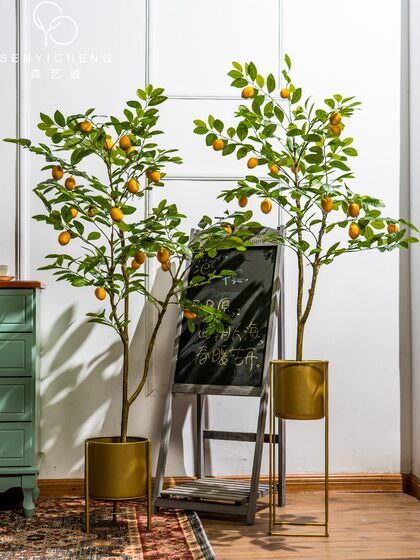 Nordic ins Style Artificial Lemon Tree Fake Tree Green Plant Potted Decoration for Living Room, Window Display, Clothing Store Plant Ornament
