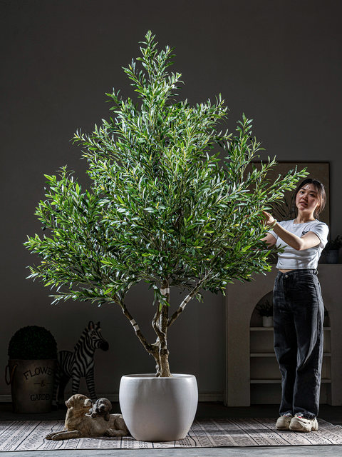 Simulated Green Plant Olive Tree Artificial Tree Large Indoor Living Room Hotel Lobby Floor-Standing Potted Plant Artificial Plant Landscaping