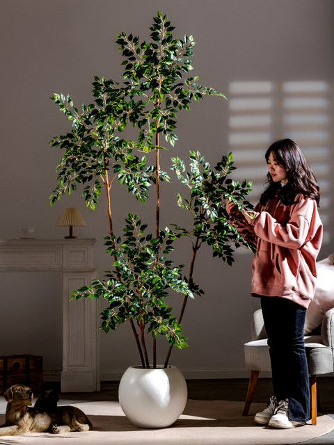 Simulated Banyan Tree, High-End Bionic Green Plant for Landscaping and Decoration, Indoor Living Room Artificial Tree, High-End Light Luxury Floor-Standing Plant Ornament