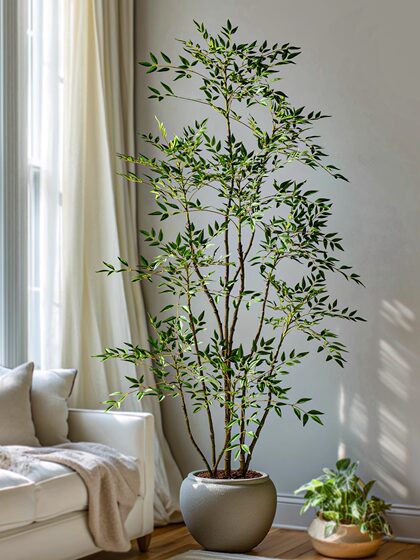 Simulated Green Plant Nandina Bamboo High-End Light Luxury Indoor Large Artificial Tree Plant Floor-Standing Decoration Living Room Tree