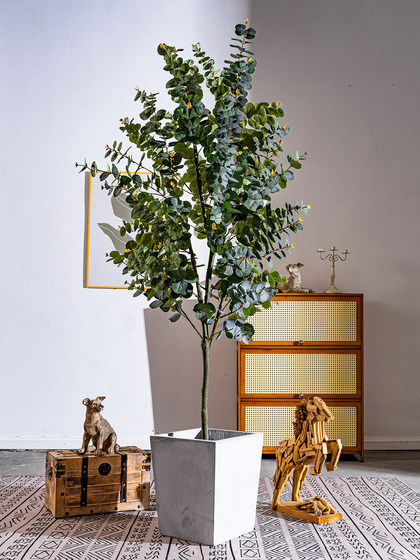 Sen Yicheng Artificial Gray-White Eucalyptus Green Plant Fake Tree Potted Plant Indoor Living Room Shop Window Decoration Ornament