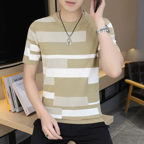 Шелковая модная тонкая летняя трендовая футболка для отдыха, короткий рукав, круглый воротник