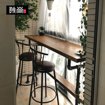 Industrial wind against the wall water pipe bar iron household American loft solid wood bar table and chair combination retro high table