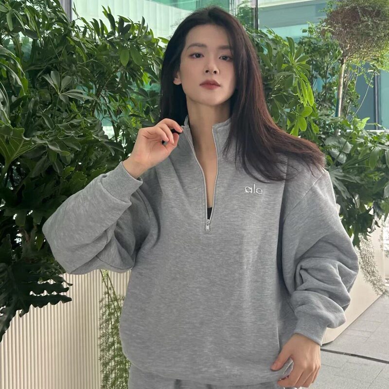 Aio Half-Zip Stand-Up Collar Sweatshirt for Men and Women, Loose Fit, Slimming, Sports Casual Fitness Top, Same Style as Kim Ji-Soo