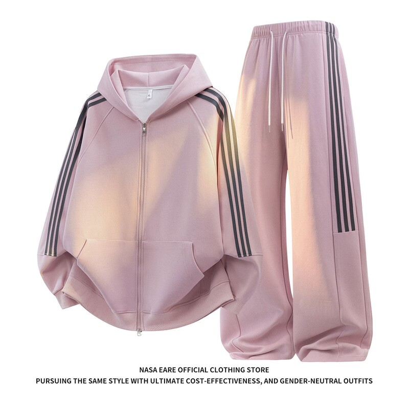 Nasab-Eare Pink Hooded Cardigan, Unisex, Popular Spring Outfit, Sports Suit, Two-Piece Set