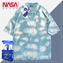 NASA Joint Hawaii Beach Flowers Shirts Mens Summer Yuppies High Level Sensations Ice Silk Short Sleeve Seaside Resort Lining