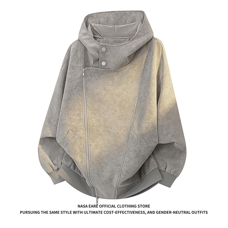 Nasab-Eare Heavy-Duty Tie-Dye Diagonal Zipper Hooded Jacket for Men, Spring Deconstructed Design, Cool and Stylish Couple's Coat