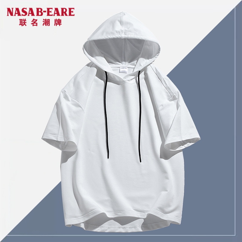 Nasab-Eare American-Style Hooded Sweatshirt Short-Sleeved Summer Men's T-Shirt High Street Trendy Brand Fashion Niche Layering Clothing