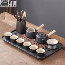 Yingle Kung Fu tea set household tea tray black pottery purple sand teapot dry bubble tray light luxury office reception set