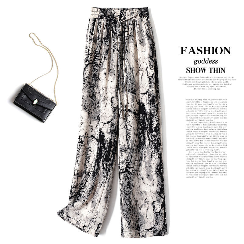 Ink Wash Tie-Dye Pants for Women, New Summer Style, Printed Loose Casual Straight-Leg Pants, Floor-Length Ice Silk Thin Wide-Leg Pants Ink Wash Tie-Dye Pants for Women, New Summer Style, Printed Loose Casual Straight-Leg Pants, Floor-Length Ice Silk Thin Wide-Leg Pants