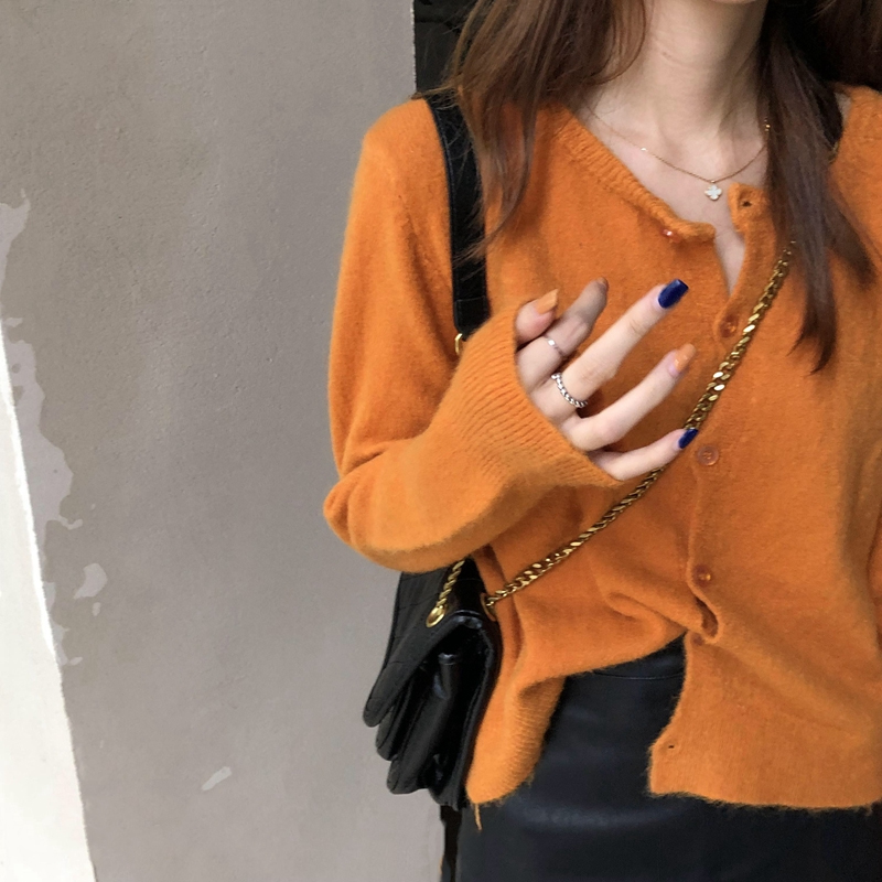 Knitted cardigan top short outer wear single-breasted long-sleeved thin loose outer wear lazy sweater coat women autumn and winter