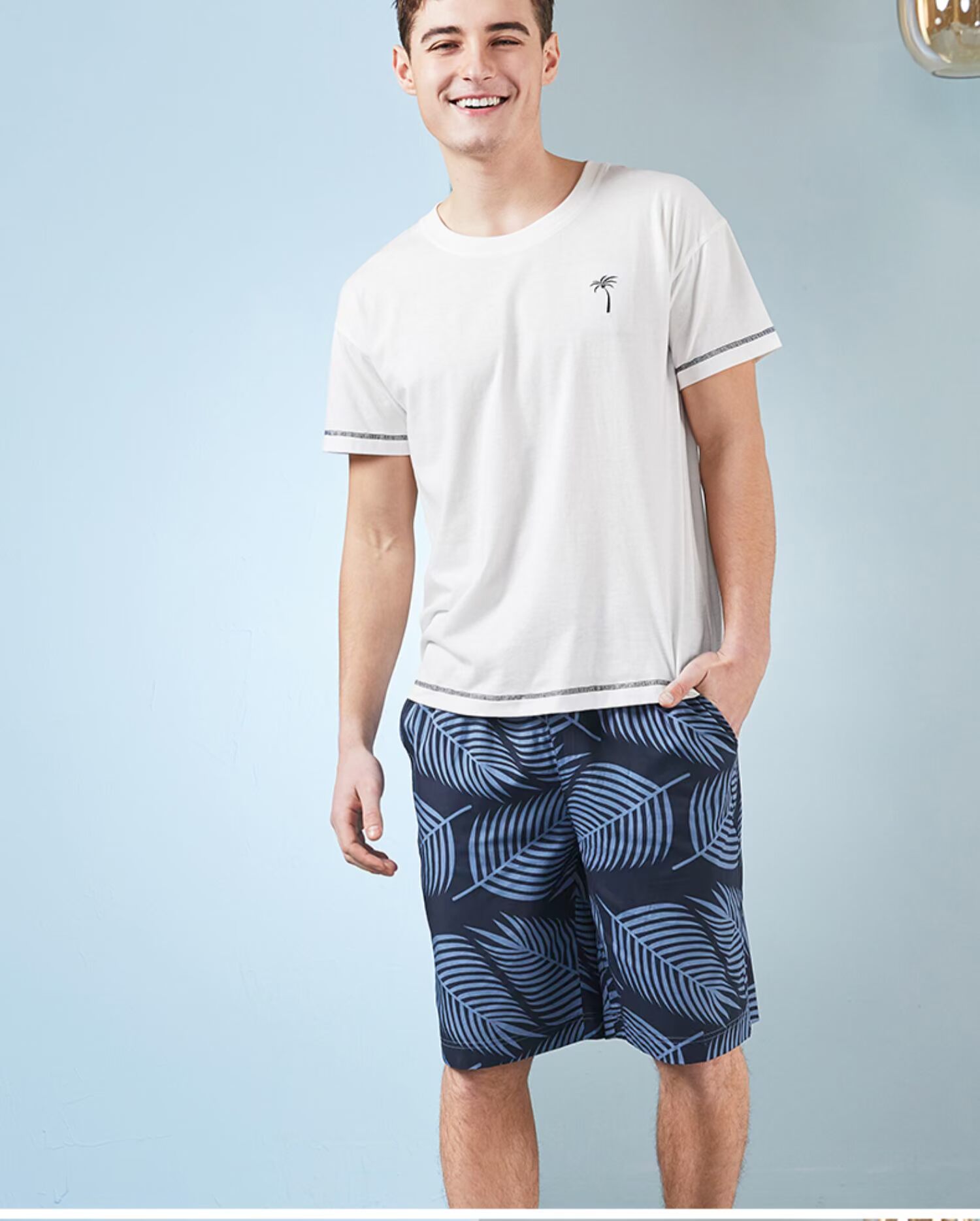 Bộ đồ ngủ cotton xoay bảy màu đôi nam nữ mùa hè mỏng phần cổ tròn phiên bản Hàn Quốc của bộ đồ phục vụ tại nhà dễ thương - Bên ngoài ăn mặc đồ pijama
