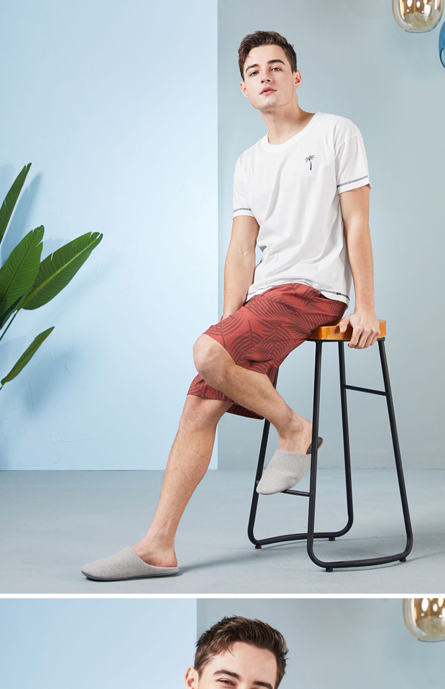 Bộ đồ ngủ cotton xoay bảy màu đôi nam nữ mùa hè mỏng phần cổ tròn phiên bản Hàn Quốc của bộ đồ phục vụ tại nhà dễ thương - Bên ngoài ăn mặc đồ pijama