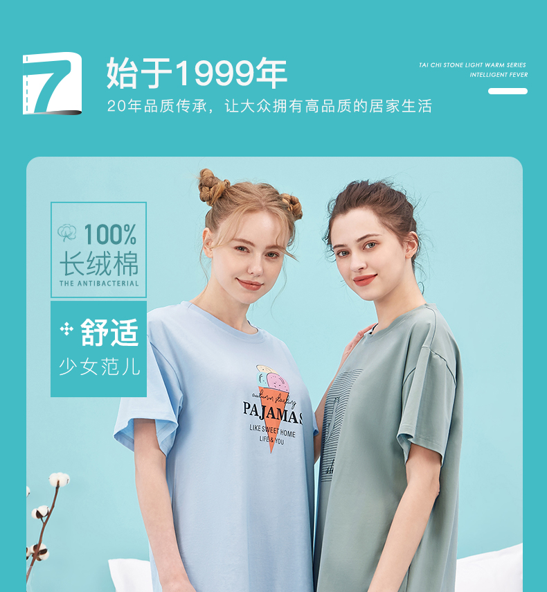 七色纺 2020新款  日系可爱纯棉家居服睡裙 图1