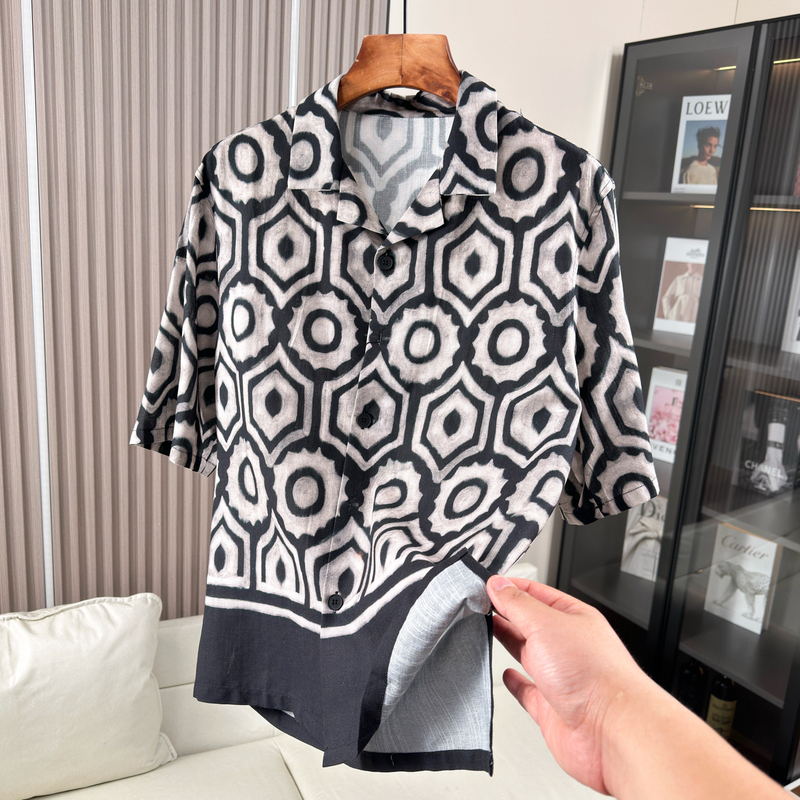 Designer Style~Geometric Jacquard Summer New Men's Foreign Trade Skin-Friendly Breathable Loose Bowling Shirt Collar Shirt Designer Style~Geometric Jacquard Summer New Men's Foreign Trade Skin-Friendly Breathable Loose Bowling Shirt Collar Shirt