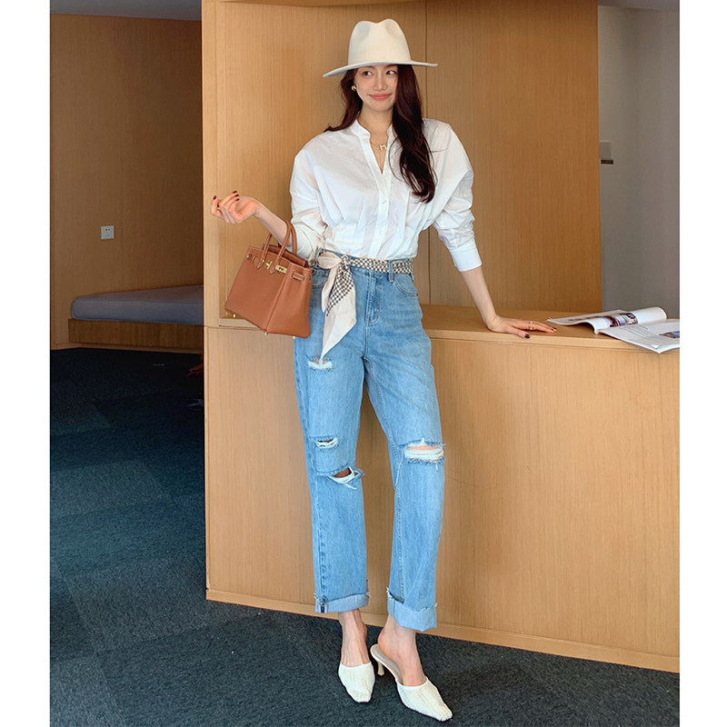 Garbociaga Longjoy Berlin's new Guido V collar collection waist design Sensation Small Crowblouse Striped Shirt 3156