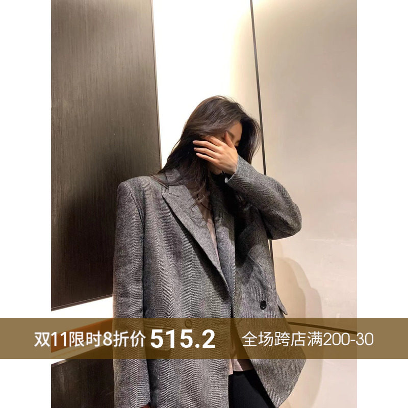 Garbociaga Long Xier Texture Series Loose Profile Pinstripe Casual Suit Wool Jacket 0016