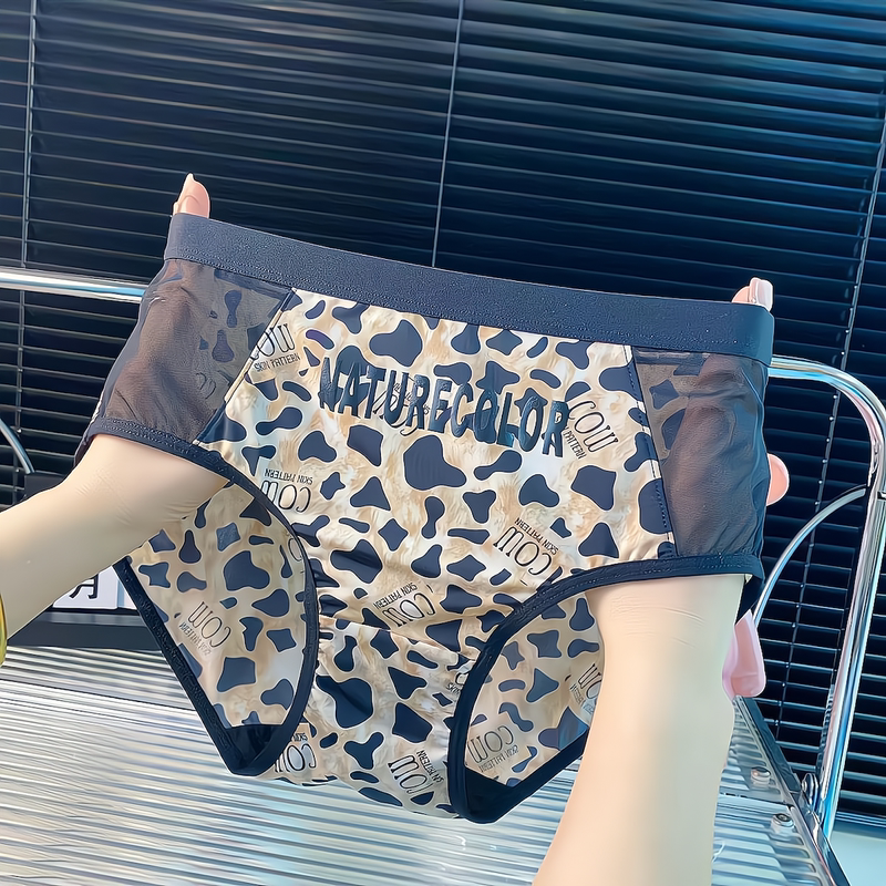 Victoria's Secret Sexy Leopard Print Mid-High Waist Hollow-Out Panties for Women, Plus Size Seamless High-End Mesh Briefs for Women