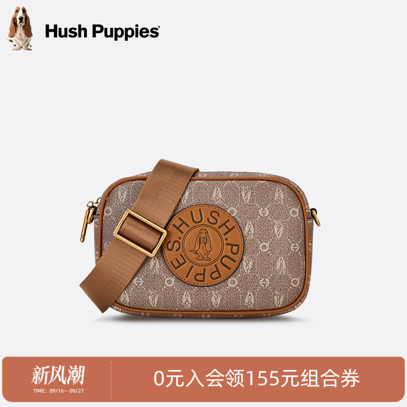 Hush Puppies Women's Bag New Retro Print Camera Bag Fashionable Casual Shoulder Crossbody Bag Trendy Light Luxury Small Square Bag