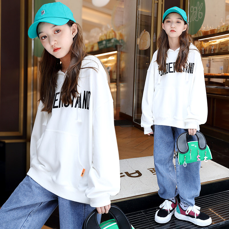 Girl Thick T-Shirt Spring Autumn 2022 Spring Dress New 12-year-old Child Han version blouses CUHK Loose Foreign Pie Hat Tide