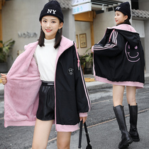 Girls windbreaker 2021 autumn winter clothes New 12 middle school children western style 13 girls long thick coat 15 years old winter