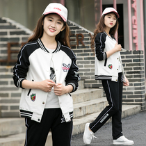 Big children Womens women autumn 2021 New Baseball suit three-piece set 12 Autumn 13 sports 15-year-old girl suit