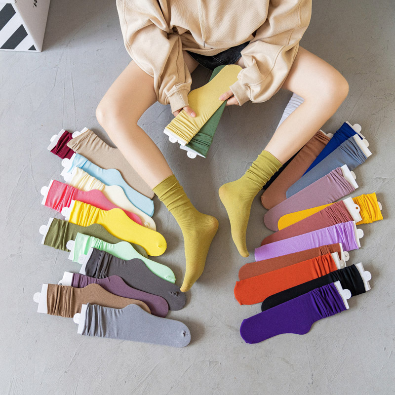 Japanese Style Jk Mid-Calf Socks with Rolled Edges, Morandi Series Velvet ins Trendy Slouch Socks, Solid Color Ice Silk Socks
