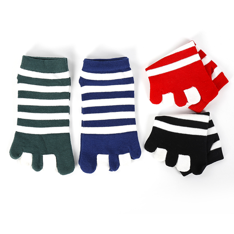 Five Finger Socks Schoolgirl Pure Cotton Summer Brief Comfort Sweat Short Waist Cute Cartoon Short Barrel Striped Light Mouth Socks