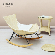 Real rattan rocking chair Leisure recliner Single elderly backrest chair Household living room balcony rattan chair Siesta leisure chair