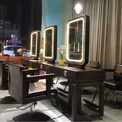 Solid wood with lamp hairdressing mirror Single mirror Double mirror Four-sided mirror Hair salon hair cutting makeup hot dyeing mirror table