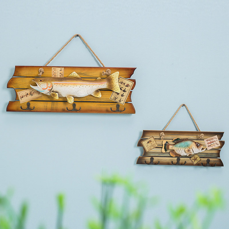 Pendant Wooden craft gift decoration Wall wall hanging Antique old creative European simulation fish hanging