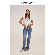 женская рубашка mango女装衬衫2020秋冬新款系扣蝴蝶结绑带棉质衬衫
