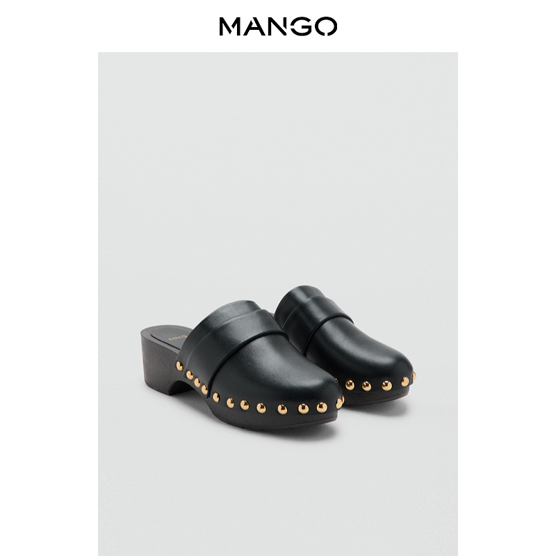 Mango Women's Shoes 2026 Autumn New Style Round Toe Chunky Heel Studded Goatskin Half-Slipper Clog-Style Single Shoes Mango Women's Shoes 2026 Autumn New Style Round Toe Chunky Heel Studded Goatskin Half-Slipper Clog-Style Single Shoes
