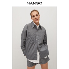 женская рубашка mango女装衬衫2020秋冬新款胸袋系扣袖口棉质衬衫