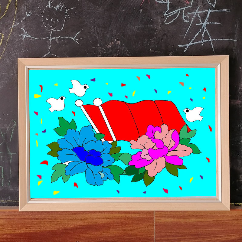 Need to cut original intangible cultural heritage fabric handmade cloth stickers DIY material set (fireworks) patriotic A3 gift