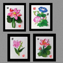Intangible cultural heritage A4 national style cotton sticker DIY material set (flowers and grass) silk damask pile embroidery needs to be cut to make homemade lotus flowers