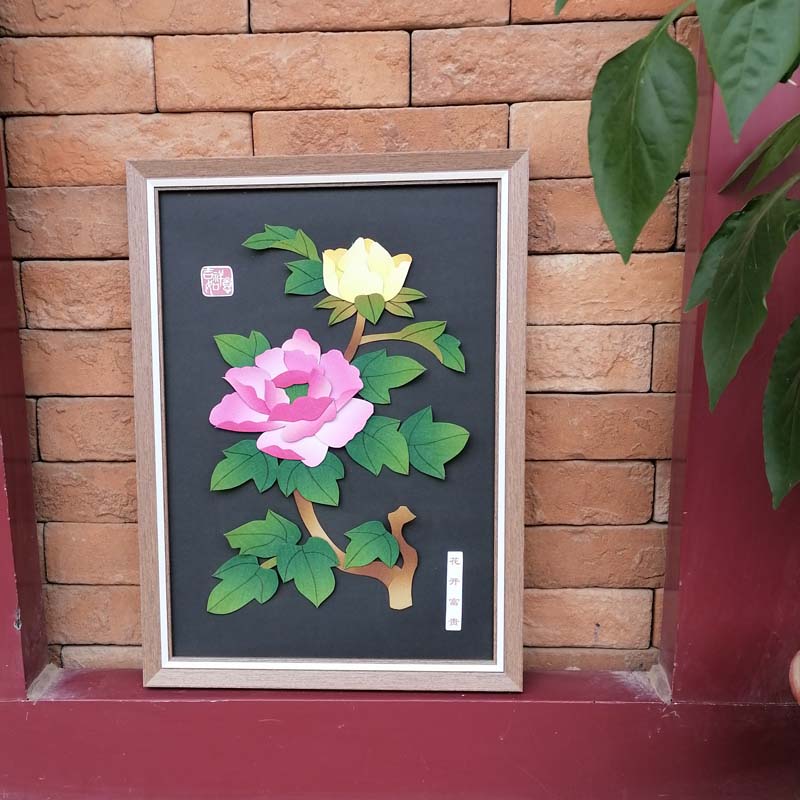 Non-legged handmade experience Need to cut cotton fabric national feng ink cloth stack embroidery DIY material package(Peony)
