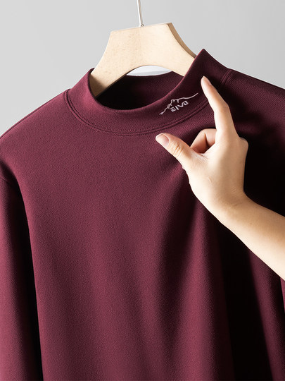 德绒卫衣男秋冬发热内搭半高领保暖打底衫胖子加肥加大码长袖t恤