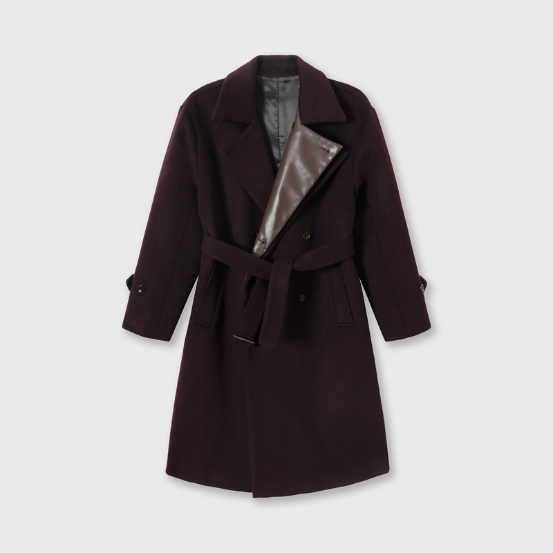 Breathy Double-Layer Leather Collar 50% Australian Virgin Wool Coat Winter Heavy Long Shoulder-Padded Woolen Coat