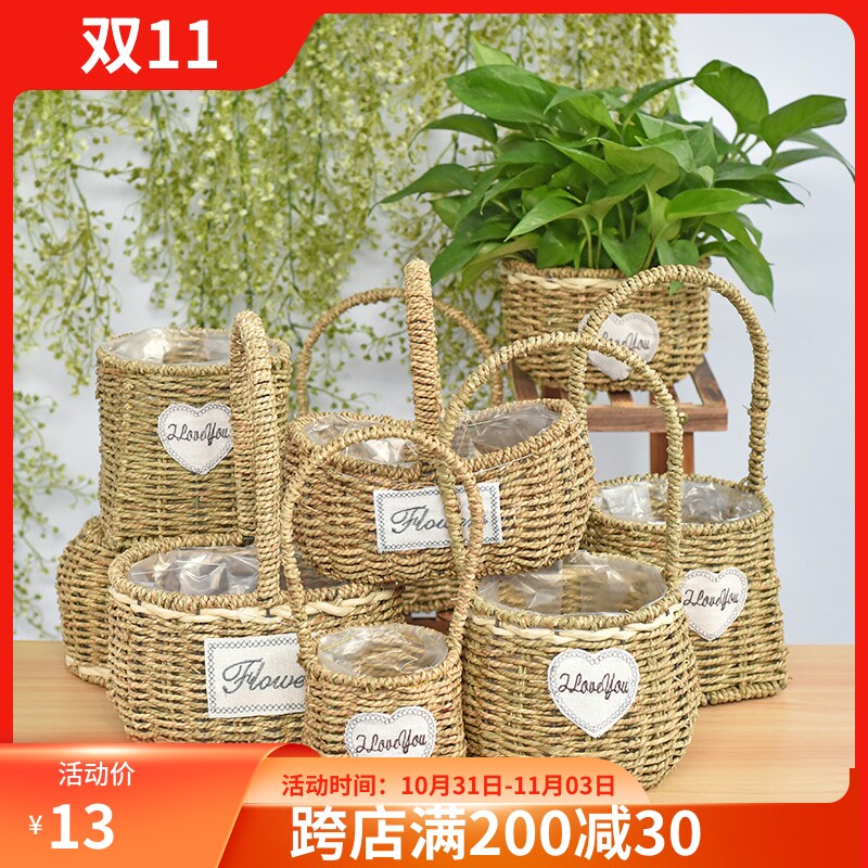 Flower basket weaving rattan creative pot vegetable blue flower girl living room flowers photo fruit flower pot wedding wall hanging flower basket