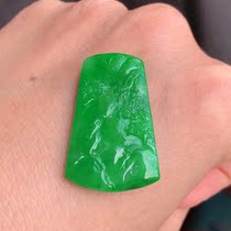 Natural A goods Laokeng Yang green emerald landscape brand pendant full green safety brand pendant Emerald pendant inlaid piece
