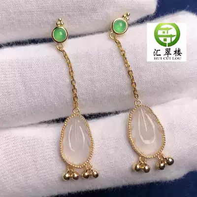 Emerald inlay custom 18K gold inlaid jade high ice Jade feather earrings ear needle