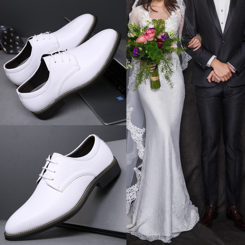 Size 45, 46 Large Size Studio Wedding Photography Studio Photography White Leather Shoes for Men, Host Performance White Shoes, Groom Wedding Shoes