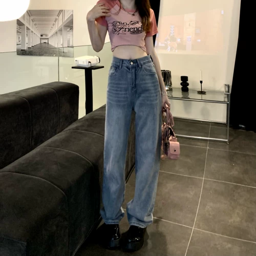 Tide, осенние прямые свободные джинсы, весенние штаны, высокая талия, оверсайз, свободный крой