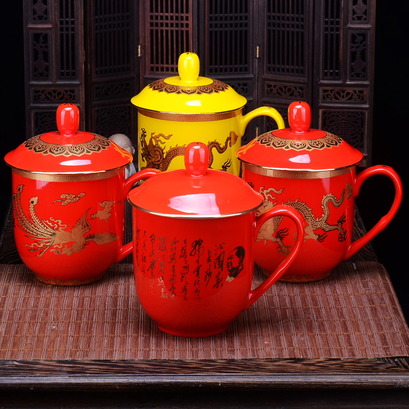 Xiang feels ashamed Chinese red porcelain up boss of longfeng cup business gifts batch customization souvenirs large size