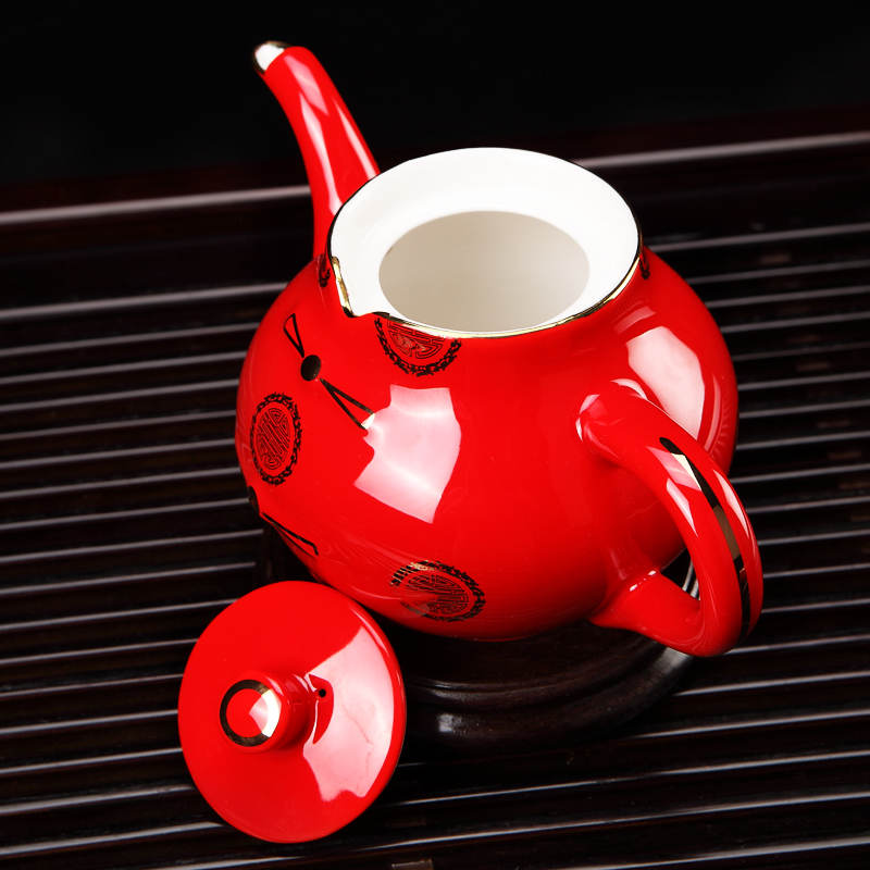 Chinese red porcelain tea set suits for ipads porcelain tang suit five ceramic teapot teacup wedding gift blessing xiang feels ashamed up