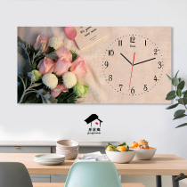 Horizontal rectangular Nordic pastoral hanging painting clock living room dining room modern simple personality decoration wall clock mute